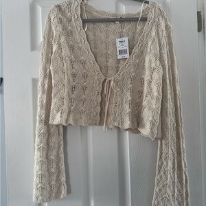 Kohl's Cream Open-Knit Tie-Front Cardigan Sweater